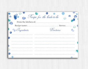 Recipe card, Blue confetti, blue recipe card, winter party, confetti recipe card, blue and white recipe card, printable recipe card, digital