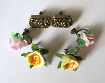 Lot of tree Vintage rose earrings