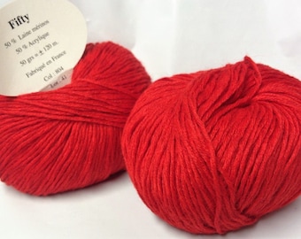 10 balls of wool 50% Merino/red 804 / made in FRANCE