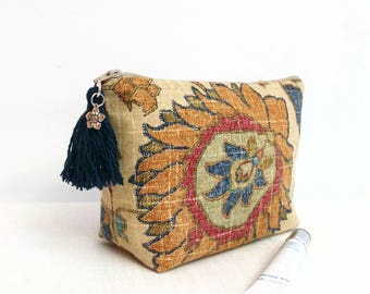 Makeup bag, Boho cosmetic bag, Paisley makeup bag, tassel boho makeup bag, Boho zipper bag, gift for her, teacher gift, Boho gift decor