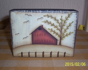 Wood Sitter Block Saltbox House Primitive Home Decor