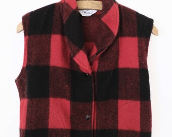 Vintage Woolrich Wool Buffalo Plaid Vest Red Black Check - Women's Small