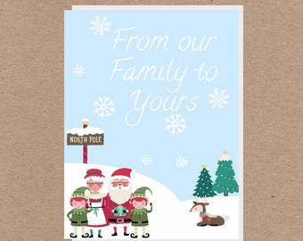 Christmas Greeting Card - Family- Handmade Christmas Cards,Traditional Christmas,Watercolour,Christmas Animals,Christmas Family,