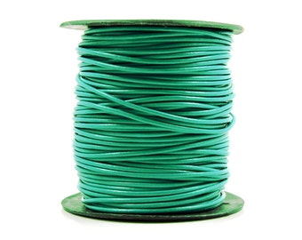 Green Turquoise Leather Cord, Lead Free, 2mm, Genuine Leather Cord, Round Leather Cord