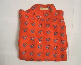 GUCCI vintage nautical anchors print red silk shirt / 1970s Rare Gucci shirt red & blue silk blouse small 46