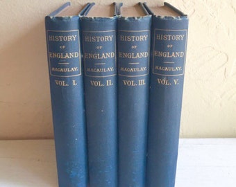 Set of 4 Antique 1800s Books Blue Home Decor Vignette History of England over 100 years old Classic Hardcover Books