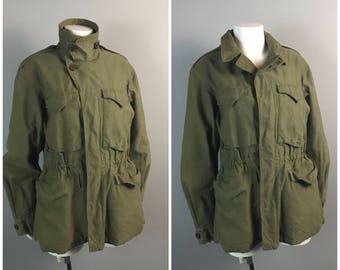 Vintage 1960s 1970s Army Green Vietnam Era Button Up Military Field Jacket / Men's S/XS / 60s 70s Retro Coat Utility Heavy Duty