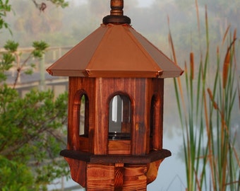 Wild Bird Feeder, Copper Bird Feeder, Rustic Bird Feeder, Gazebo Bird Feeder, Wood Bird Feeder