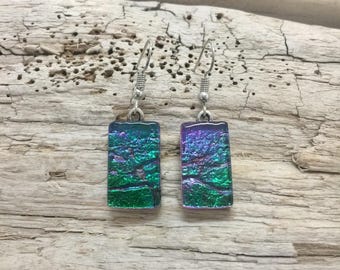 jewelry, dichroic glass earrings, glass earrings, glass, handmade fused glass, dichroic glass, dangle earrings, Dichroic Glass earrings