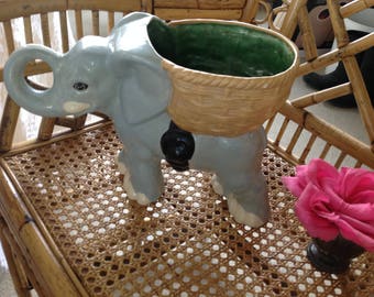 VINTAGE ELEPHANT PLANTER / Elephant Plant Stand / 15" long x 9.5" tall x 6" wide /Chinoiserie Elephant Centerpiece planter Retro Daisy Girl