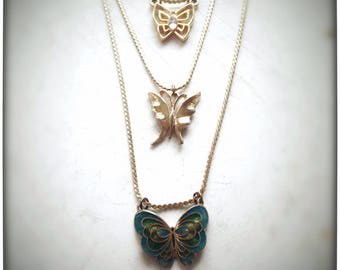 Butterfly Flutter Necklace, upcycled vintage multistrand