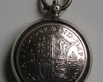 Antique Continental Pocket Watch Case & Silver Half Crown Coin Pill Box / Snuff Box / Stash Box / Keepsake Handcrafted