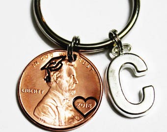 Graduation Gift. 2018 penny! PERSONALIZED INITIAL.Lucky Penny. High School Graduation. College Graduation. Graduation Cap. Class of 2018