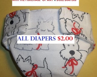 Cloth Doll diaper SIZE #2 ready to ship scotty dog fits Luvabella some Baby alive cabbage patch snackin sara stuffed animals and more
