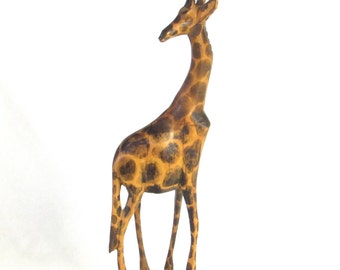 Hand Carved Giraffe - Tall Wild Animal Statue - Figurine
