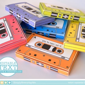 Cassette Tape Box - Retro Cassette, Party Favor Boxes, Gift Card Holder, 7 Editable Text Boxes | INSTANT Download DIY Printable PDF Kit