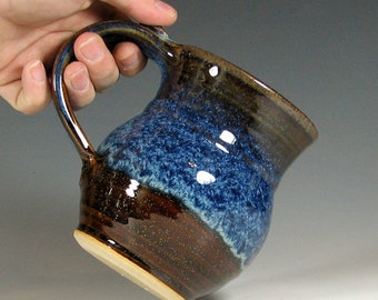 SET OF TWO Made to order Coffee mug ceramic, tea cup pottery, glazed in brown and blue handmade stoneware by hughes pottery hand made