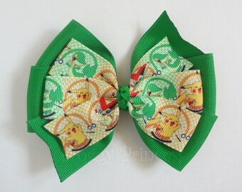 PokeBow Catch 'Em All Bow - Video Game Pinwheel Style Hair Bow - No Slip Velvet Grip Hair Clip