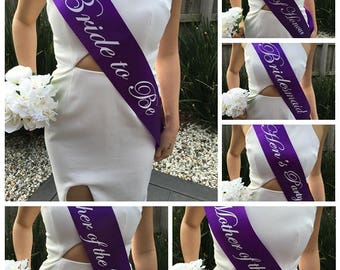 PURPLE Hens Sash - Hen Sash - Bride To Be Sash - Bridal Shower - Engagement- Hen Party- Bachelorette - Bride- Bridesmaid - Team Bride