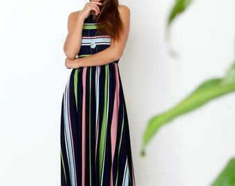 Multi Stripe Maxi Dress With Side Pocket