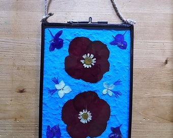 Pressed Flower Picture: 'Roses''. Hand-made, unique pressed flower picture. Gift for her.