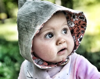 Pixie, gnome or fairy baby bonnet size 6-12 mo