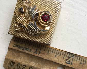Tiny Jewelry Pill Box Ruby Red and Gold