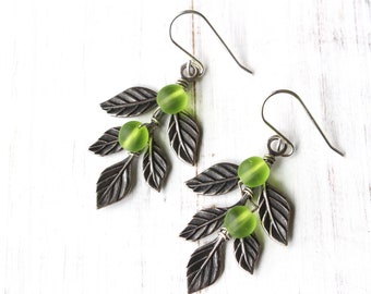 Olive Branch earrings, leaf earrings, green olives jewelry, peace branch, nature jewelry