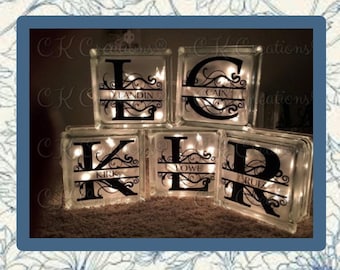 Decorative Glass Block with initial and last name Lit block Customized glass block Glass block with name