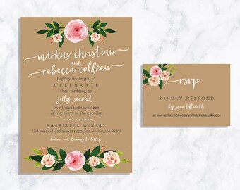 DIGITAL Blush Floral Wedding Invite + RSVP Card