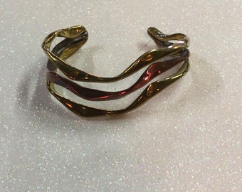 Brass and Copper Modernist Cuff Bracelet
