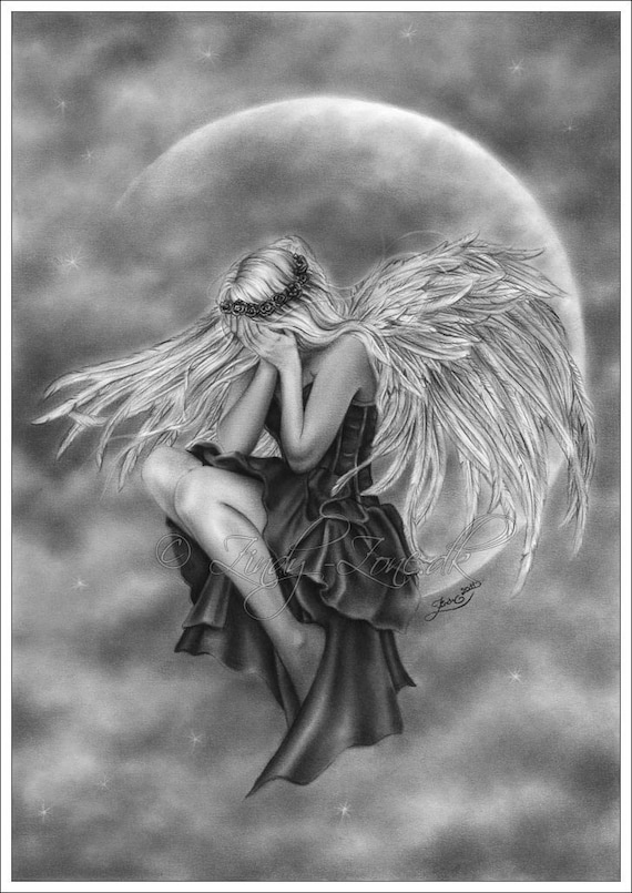Crying Moon Angel Heaven Emo Goth Girl Fantasy Art Print Zindy