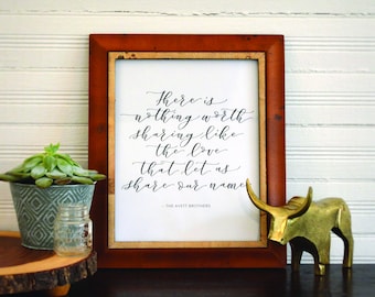 Avett Brothers Print | Wedding Gift | Anniversary Gift | New Baby | Nursery Decor | Gift for Spouse