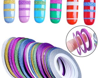 10 Rolls Glitter Scrub Nail Art Striping Tape Line Sticker Tips Decorations DIY Self-Adhesive Decal Tools Manicure 1MM 2MM 3MM