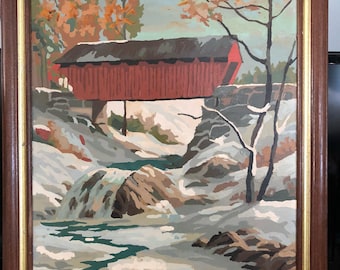Covered Bridge Paint by Number 16 x 20 oil painting Autum Freeze by Craft Master FREE SHIPPING