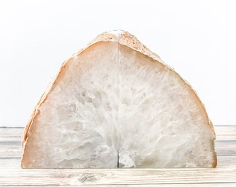 Agate Bookends Geode Bookends - Natural Stone Book Ends White and Gray