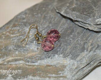 Antique bronze, amethyst glass drop earrings