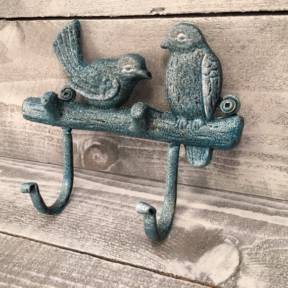 Bird Hooks Cast Iron Birds On Tree Limb Decorative Wall Hook