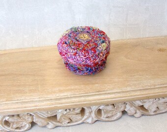 Silk Basket w/ Flower - Unique Silk Tapestry Basket with Floral Glass Embellished Lid - Valentine's, Mother's Day, Wedding Anniversary Gift