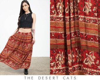 vintage 90s skirt vintage 1990s ethnic printed rayon gauze indian hippie skirt vintage boho bohemian festival skirt with drawstrings