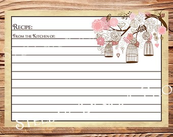 Recipe Card, Vintage Birdcage,Vintage Recipe Card, Birds, Birdcages, Brown -A8