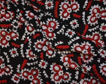 Tricolor Floral Batik Block Print Cotton Fabric