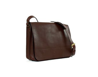 Brown LEATHER MESSENGER BAG - Double compartments bag - Laptop bag - Shoulder bag - Leather briefcase - Gift for him - Tuscan leather bag
