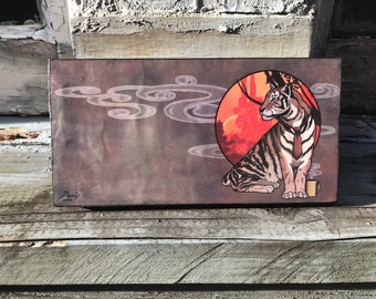Stirred Memories - Tiger Art, Encaustic Print on Wood