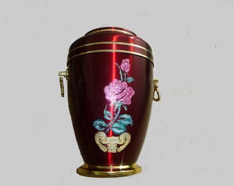 Metal Cremation Urn for Ashes with A Beautiful Rose Emblem