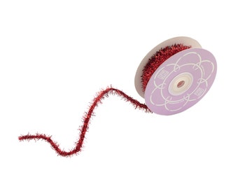 Tinsel Wire Ribbon 10yd Roll Red Metallic Chenille Trim Cord Gift Wrap Holiday Christmas Thin Garland Sparkle Packaging Roping