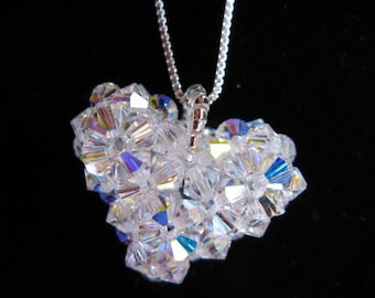 Heart Necklaces w/ Chain, Puffy Crystal 3D Heart Pendant, Swarovski Crystal Heart Necklace, Crystal Heart, Beadwoven Jewelry