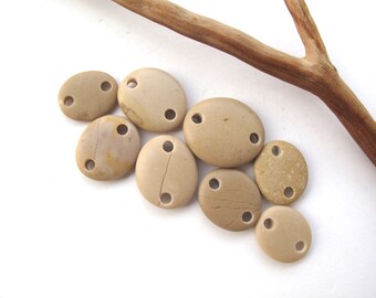 Beads Rock Mediterranean Beach Stone Pebble Jewelry Beads River Rock Connectors Small CREME LINKS 15-21 mm