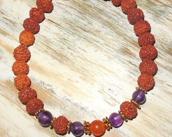 Amethyst Carnelian Rudraksha Bead Yoga Bracelet