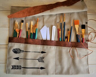 Paint Brush Roll, Artist Roll, Paint Brush Organizer, Artist pouch, Paint Brush Holder, Painters Travel Case